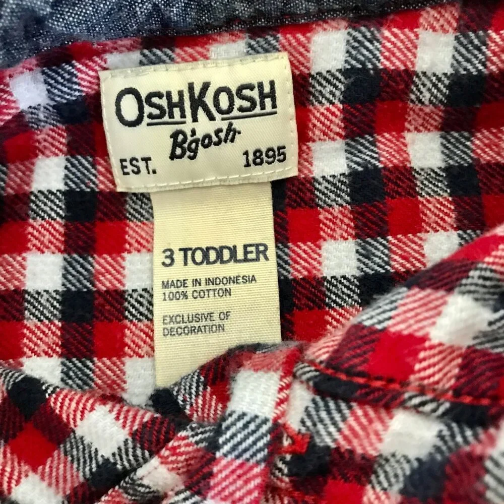 OshKosh B'Gosh Toddler Boy Red Plaid Button-Up Flannel Shirt. Size‎ 3T. Unisex